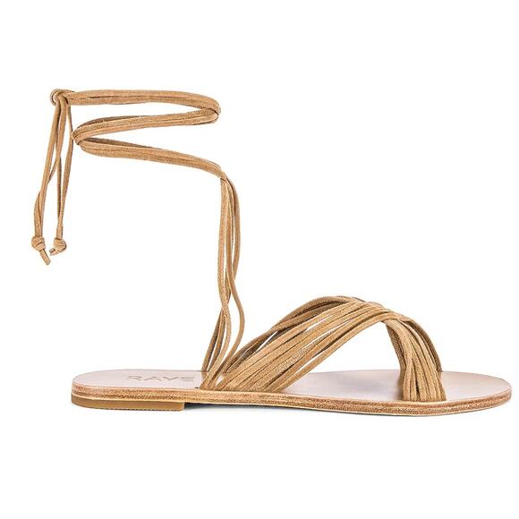Revolve Tan Flat Gladiator Sandal SIZE 6 Leather Wrap Ankle Strappy Raye $168 - Picture 1 of 12